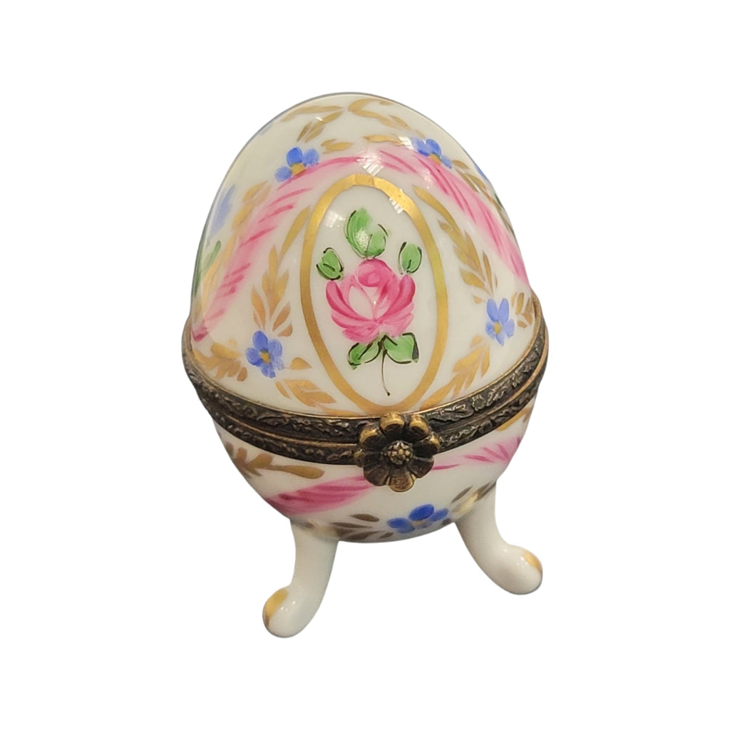 Pink Egg on Legs Limoges Porcelain Box, a hand-painted Limoges porcelain gift