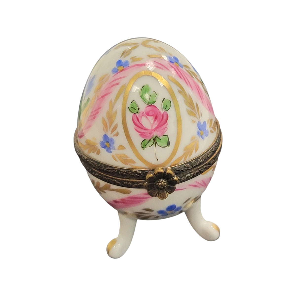 Pink Egg on Legs Limoges Porcelain Box, a hand-painted Limoges porcelain gift