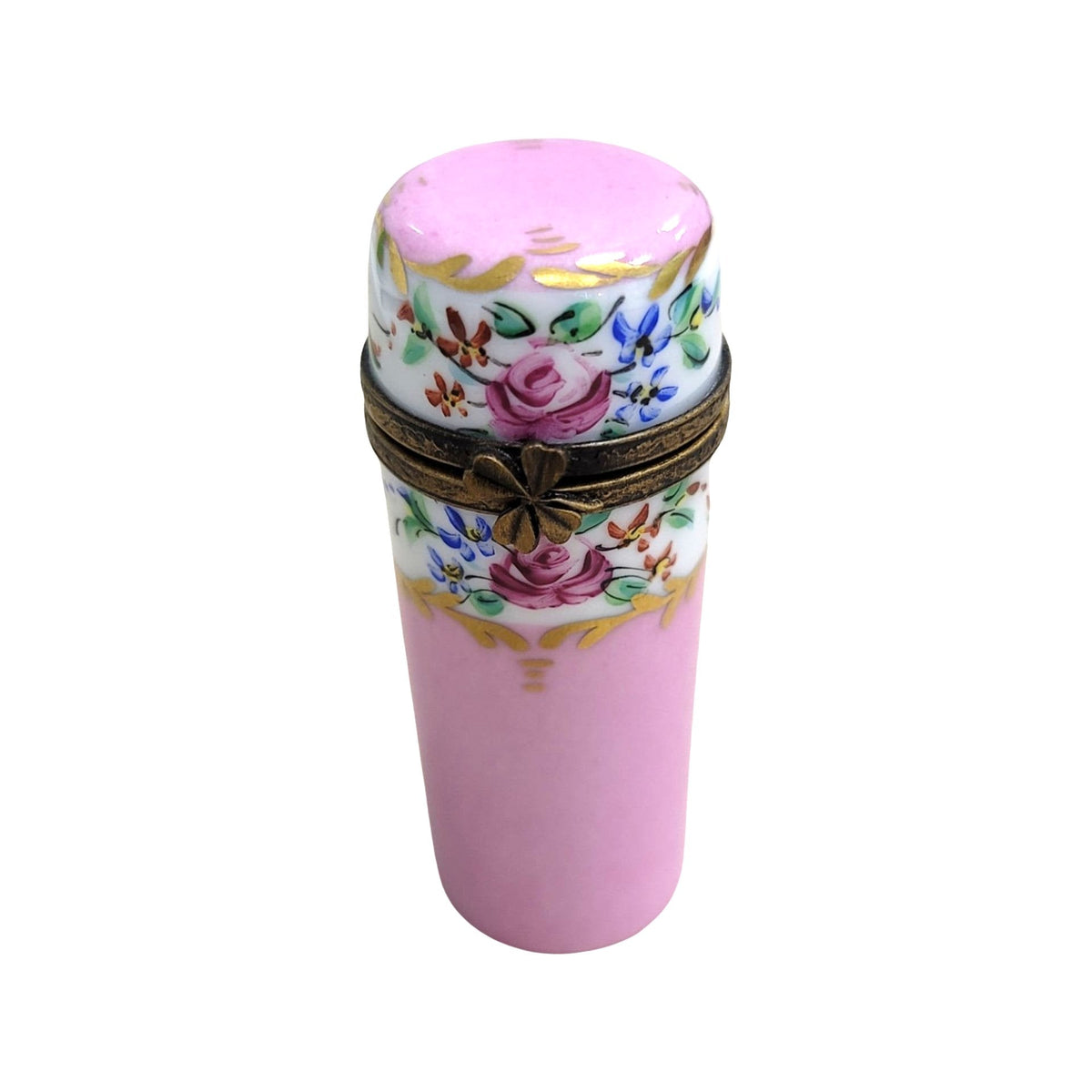 Pink Cylinder Limoges Porcelain Box, a hand-painted Limoges porcelain gift
