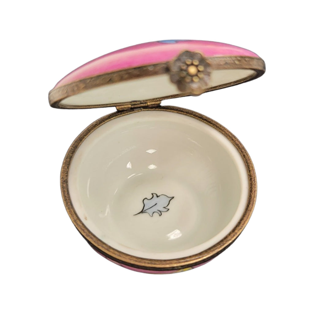 Pink Deco Round Limoges Porcelain Box Luxury, view 2