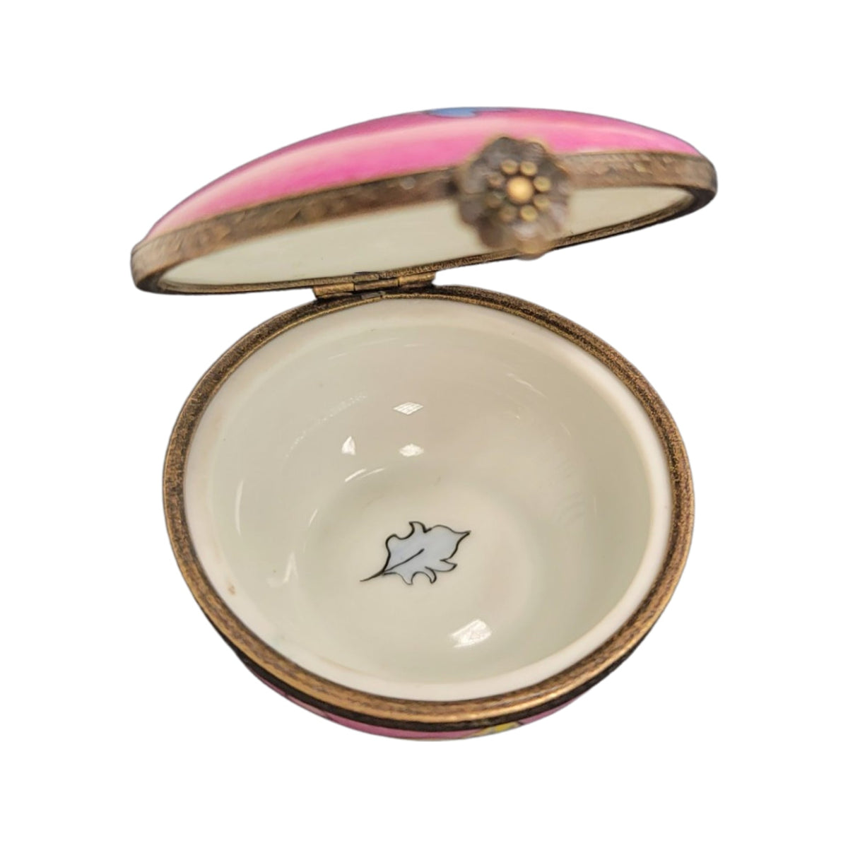 Pink Deco Round Limoges Porcelain Box Luxury, view 2