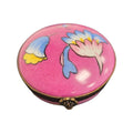 Pink Deco Round Limoges Porcelain Box Luxury, a hand-painted Limoges porcelain gift