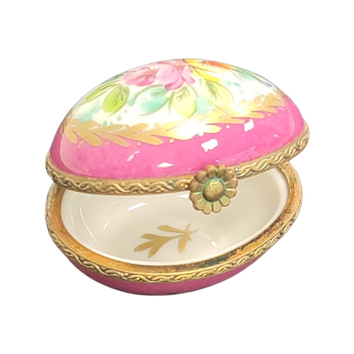 Pink Flowers Egg Limoges Porcelain Box, view 2