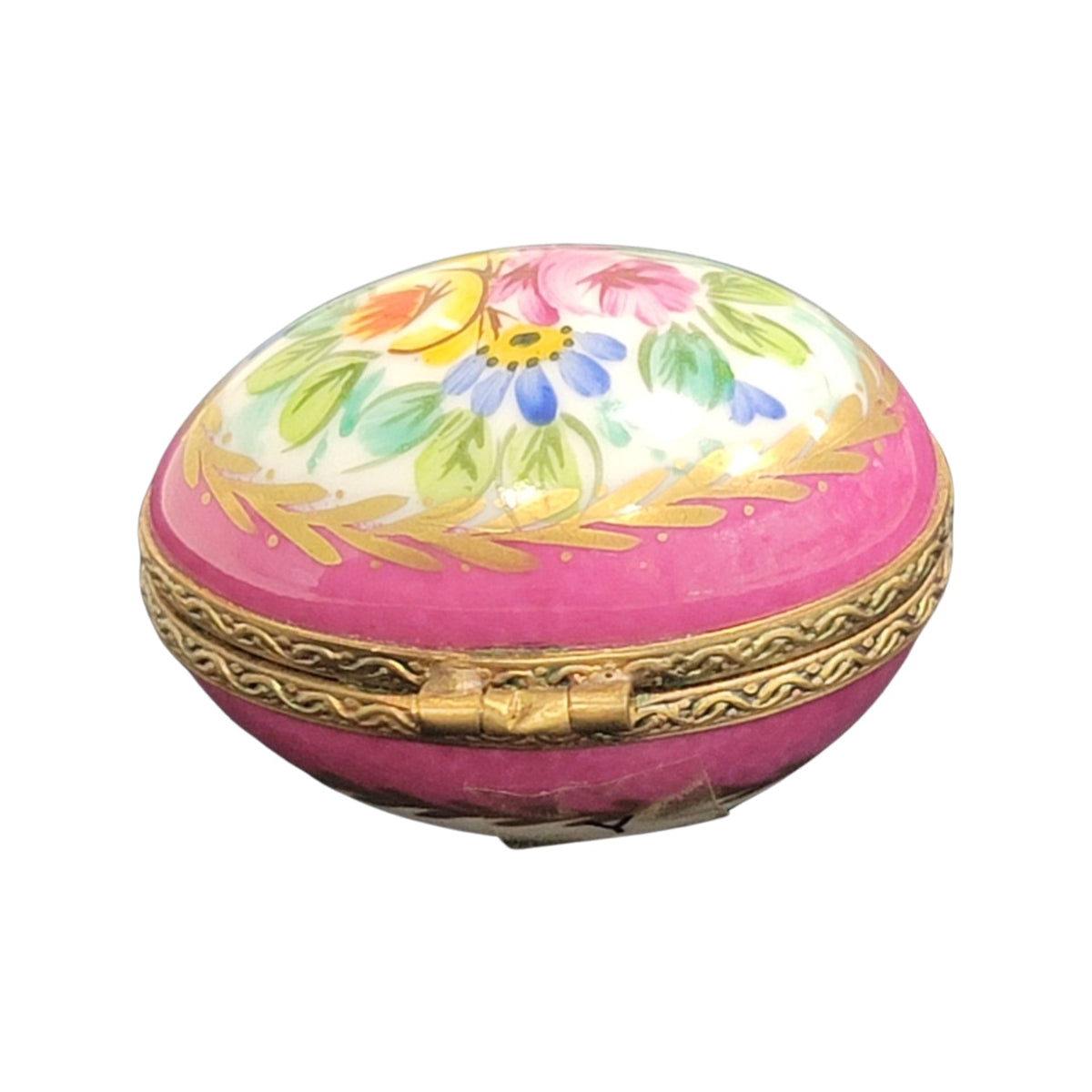 Pink Flowers Egg Limoges Porcelain Box, view 3