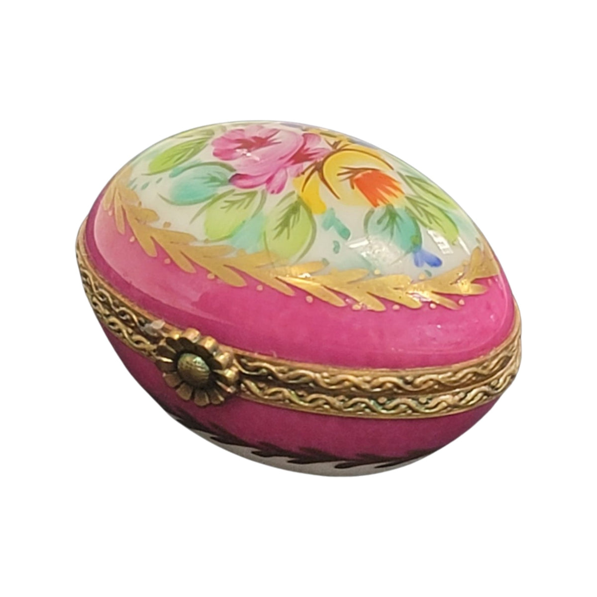 Pink Flowers Egg Limoges Porcelain Box, view 4