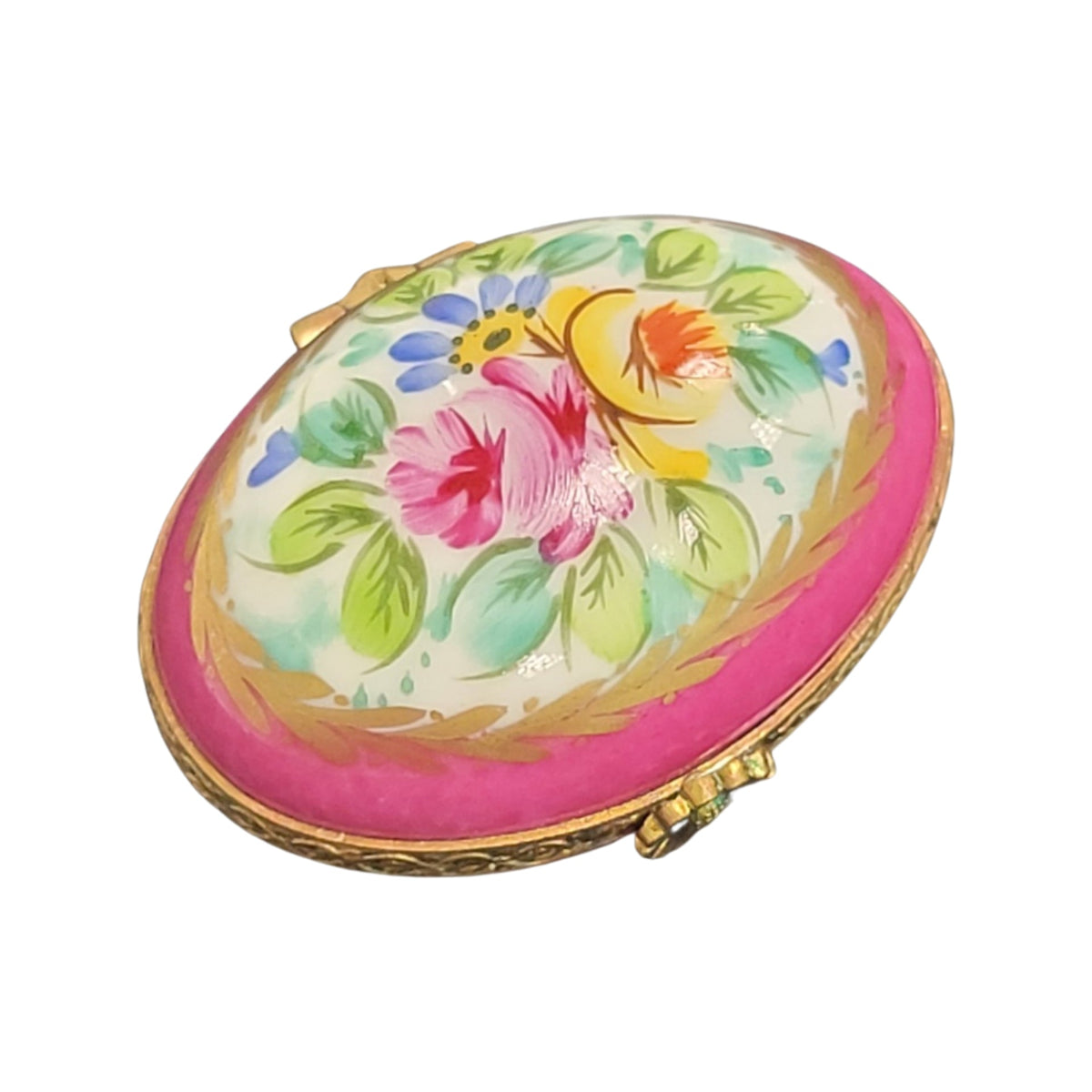 Pink Flowers Egg Limoges Porcelain Box, view 5