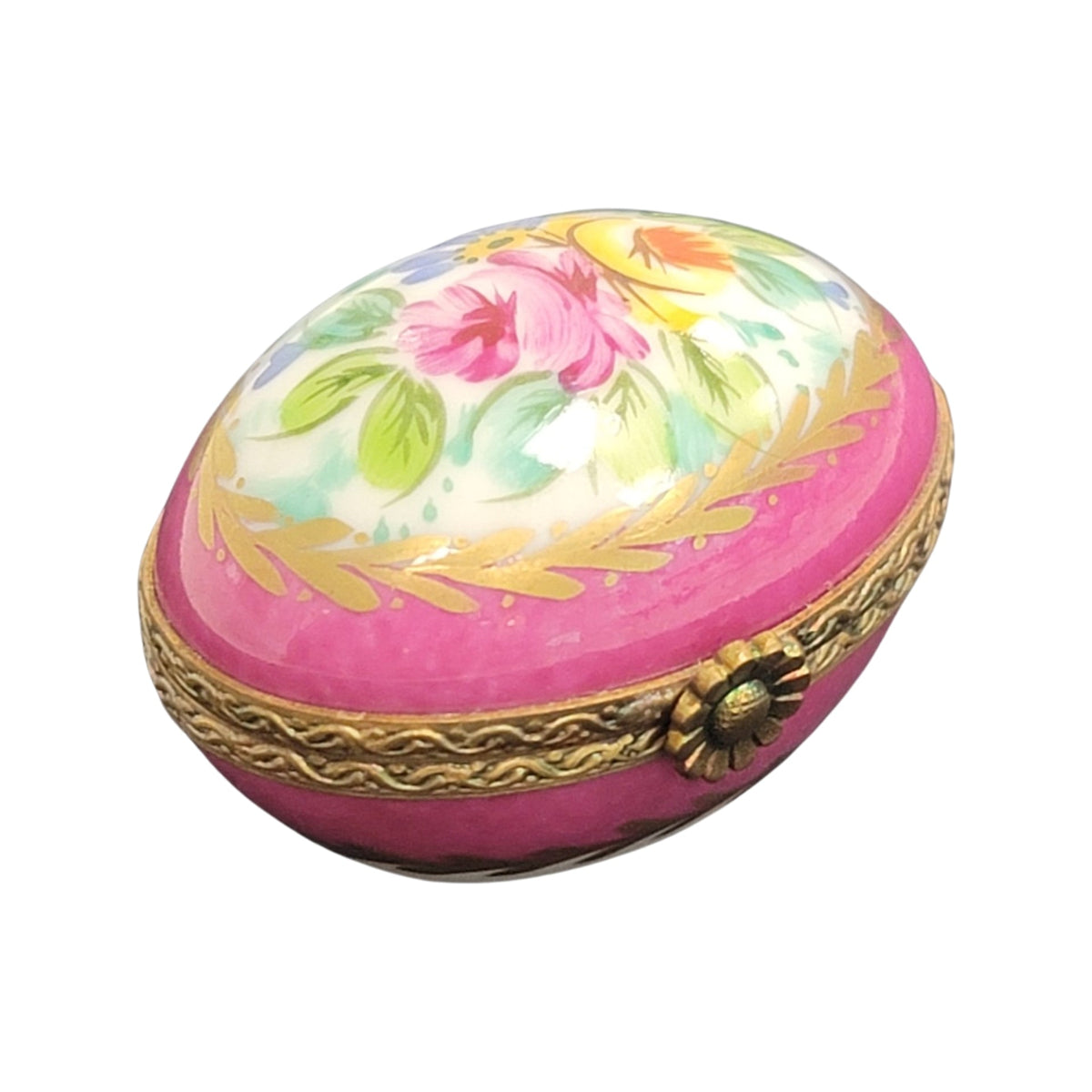 Pink Flowers Egg Limoges Porcelain Box, a hand-painted Limoges porcelain gift