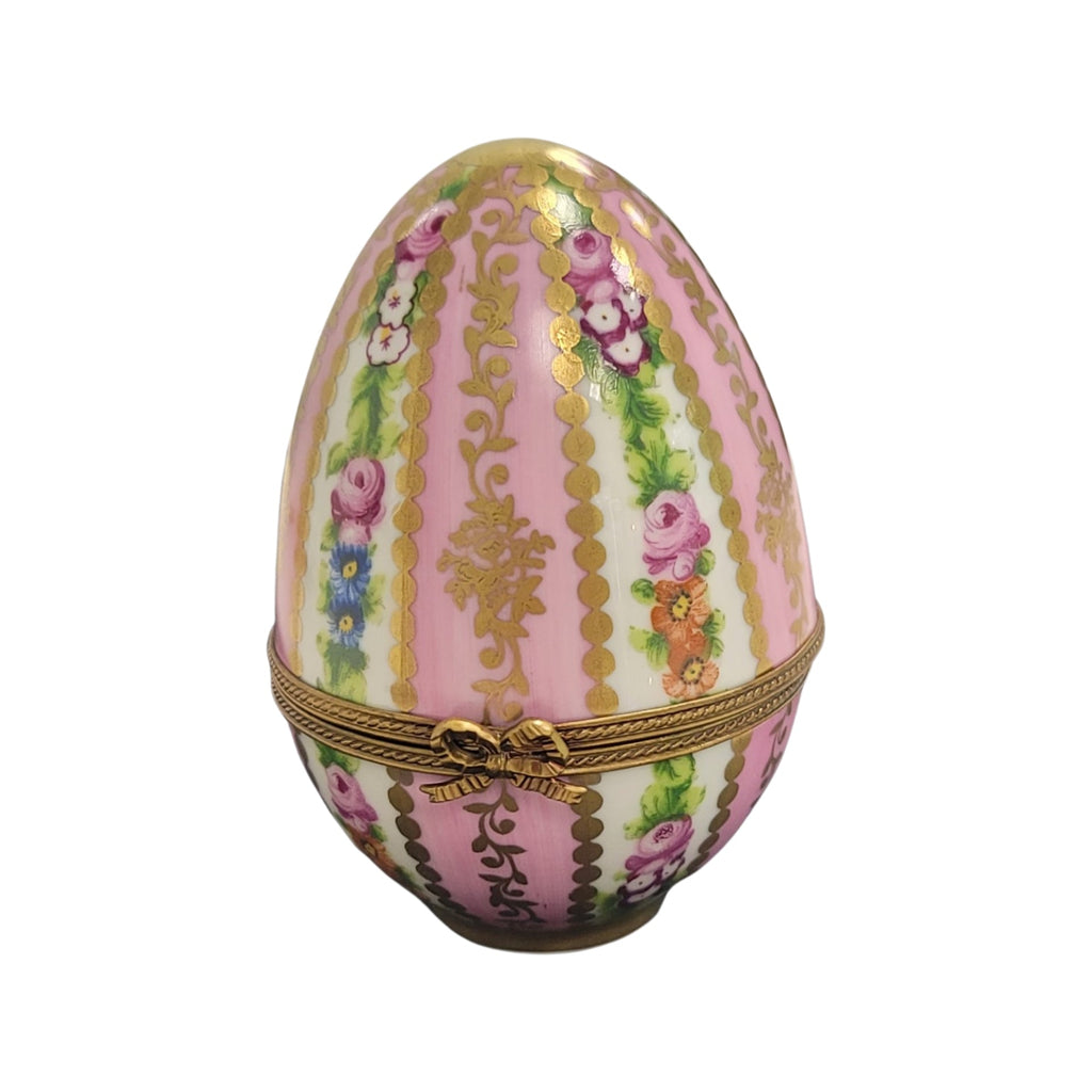 Pink Egg Limoges Porcelain Floral Box, a hand-painted Limoges porcelain gift