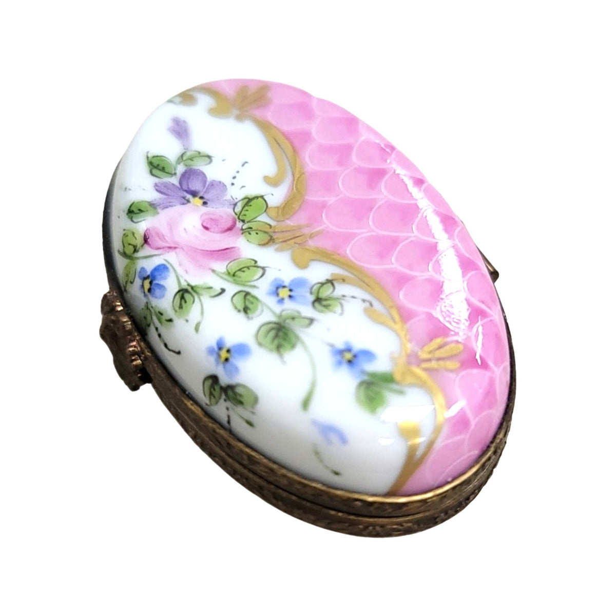 Pink Oval Limoges Porcelain Box, view 4