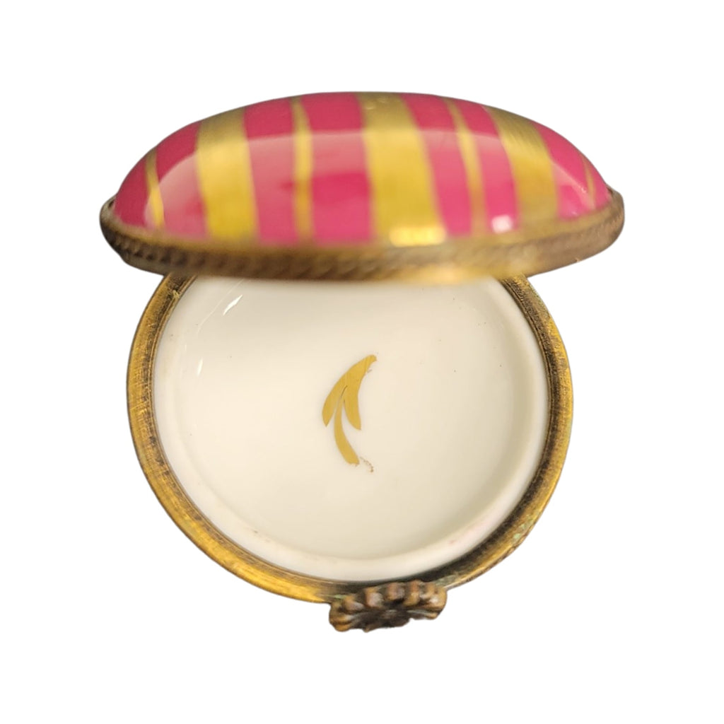 Pink Flat Round Gold Stripped Limoges Porcelain Box, view 2