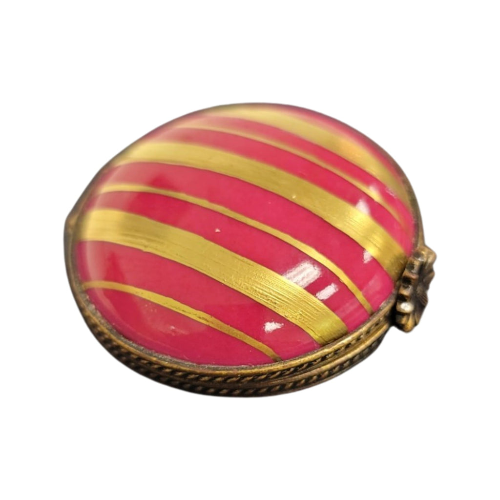 Pink Flat Round Gold Stripped Limoges Porcelain Box, view 3