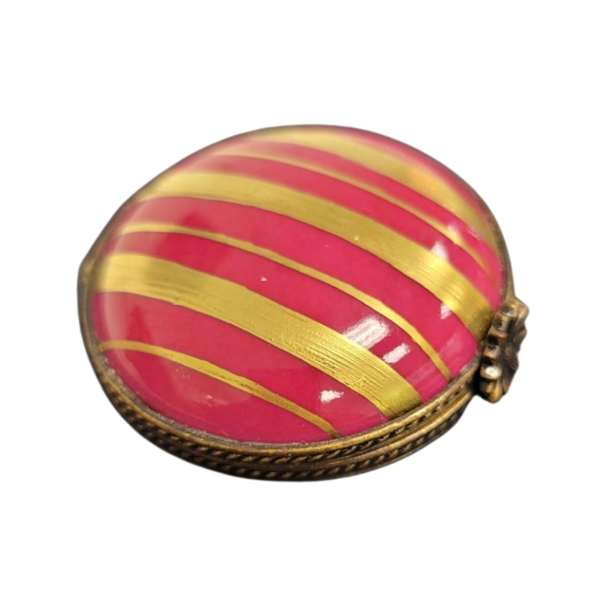 Pink Flat Round Gold Stripped Limoges Porcelain Box, view 3