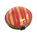 Pink Flat Round Gold Stripped Limoges Porcelain Box, a hand-painted Limoges porcelain gift