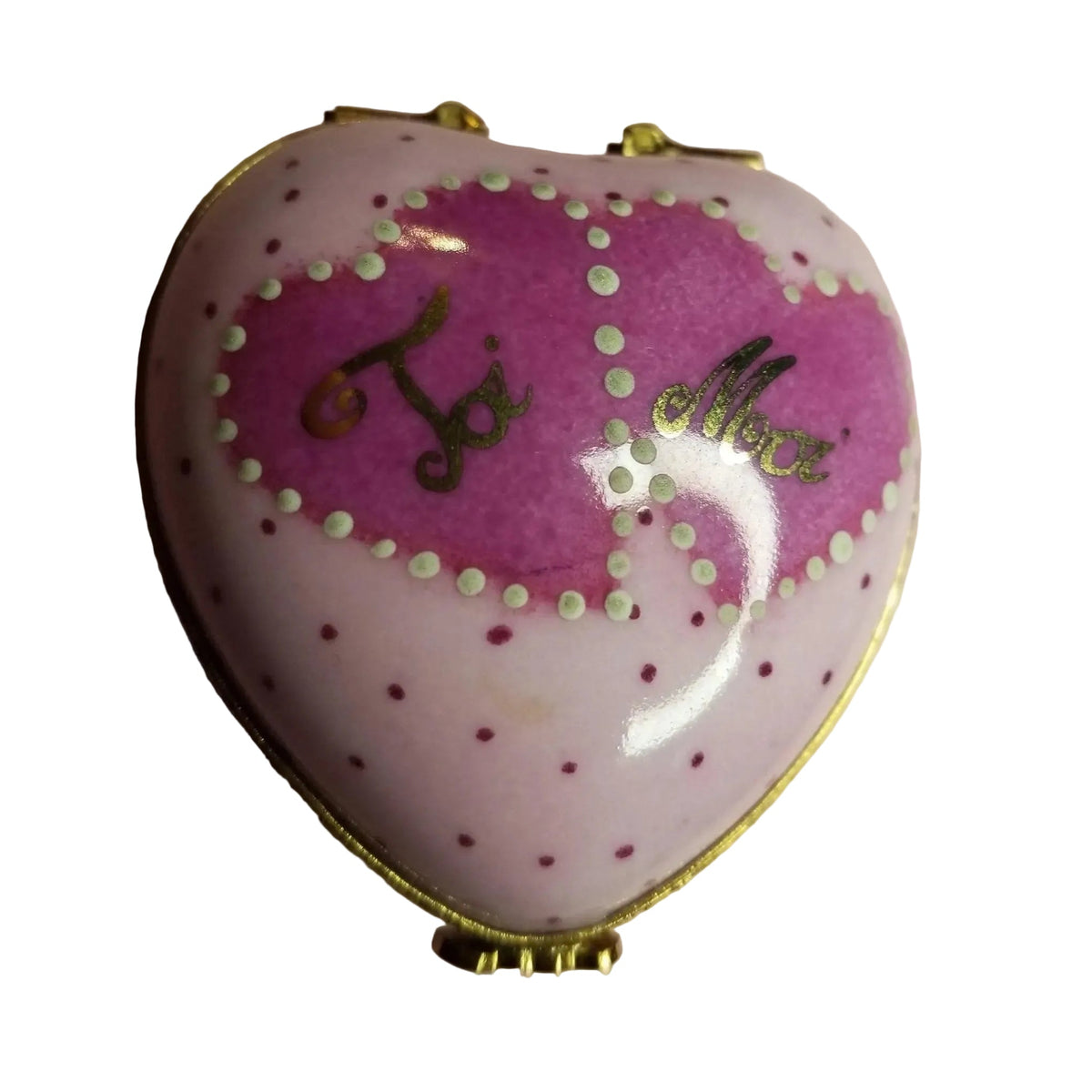 Hand-painted Pink Heart Moi Toi 1 of 750 Limoges box, French artistry for lovers of fine art