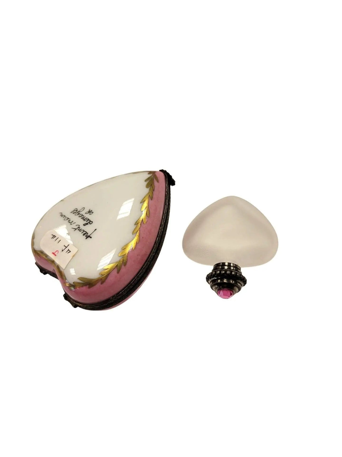Pink Heart Perfume Bottle Inside Limoges box painted by hand in Limoges, France, a gift to treasure