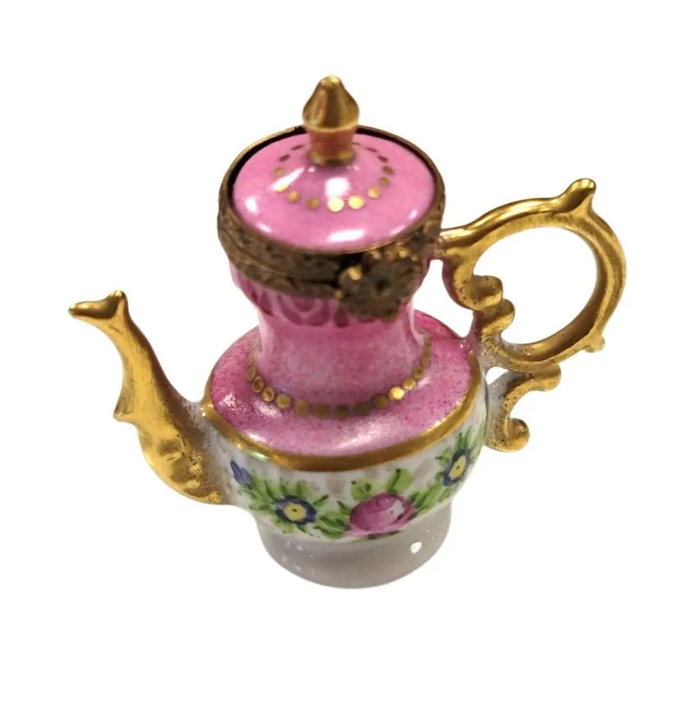 Pink French Teapot Limoges Box Figurine, a hand-painted Limoges porcelain gift