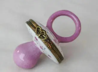 Pink Pacifier Baby Limoges box painted by hand in Limoges, France, a gift to treasure