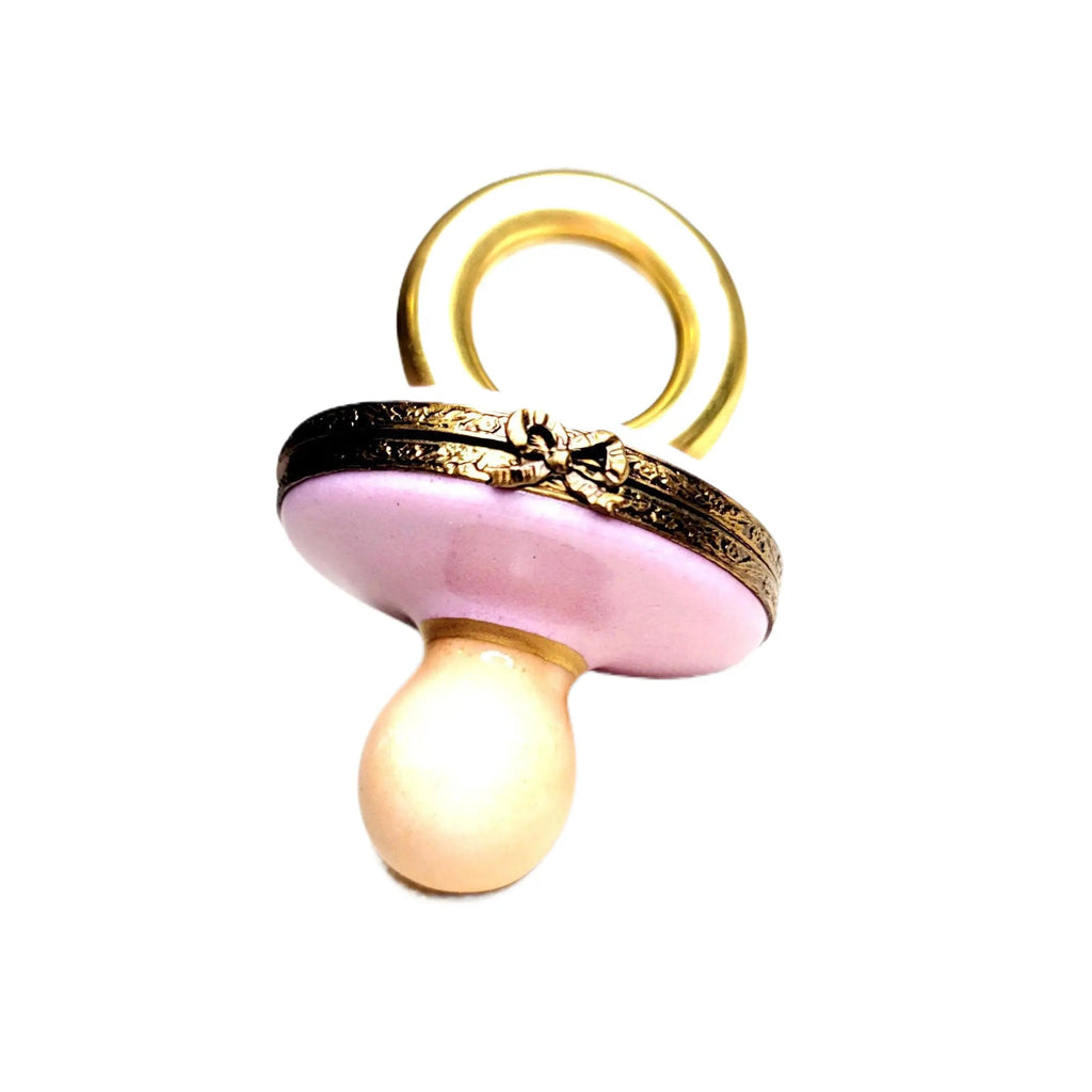 Pink Porcelain Pacifier Figurine Baby No 1 of 750 Limoges Box Figurine, a hand-painted Limoges porcelain gift