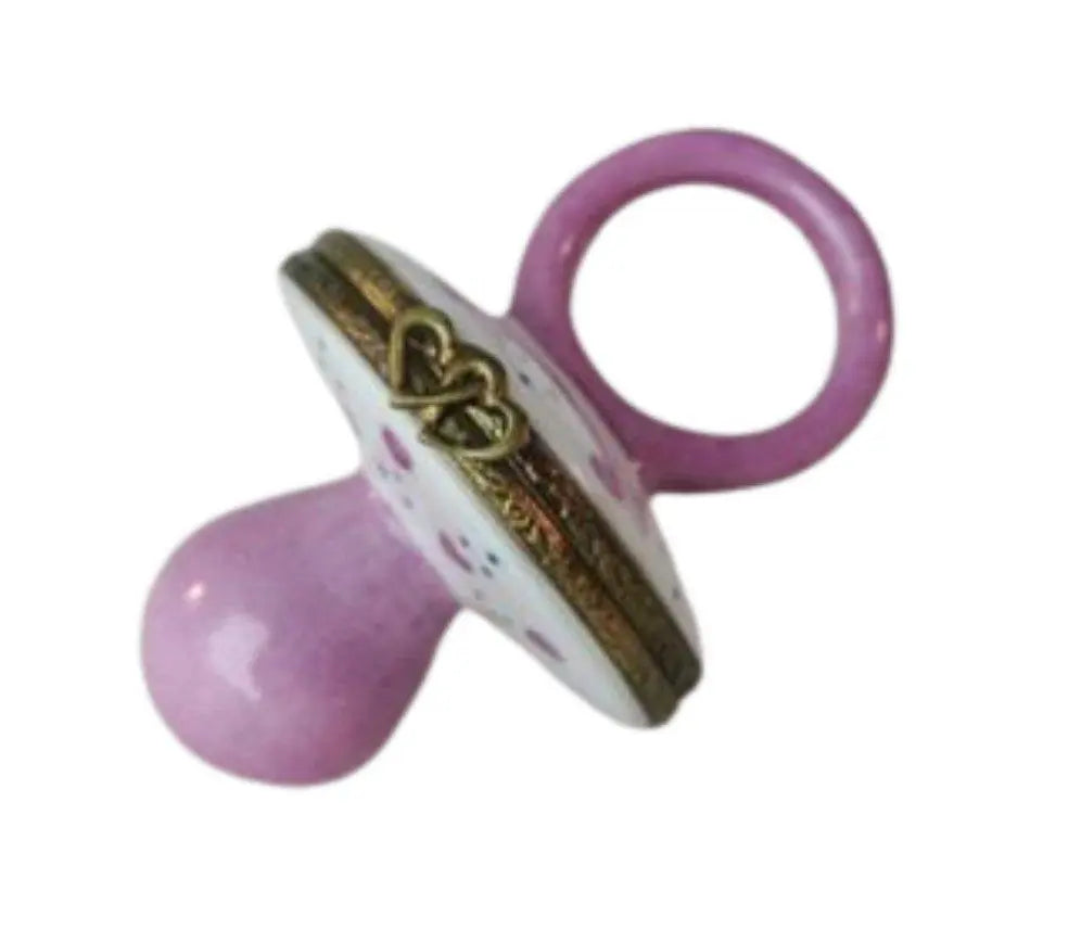 Pink Porcelain Pacifier Figurine Baby Limoges Box Figurine, a hand-painted Limoges porcelain gift