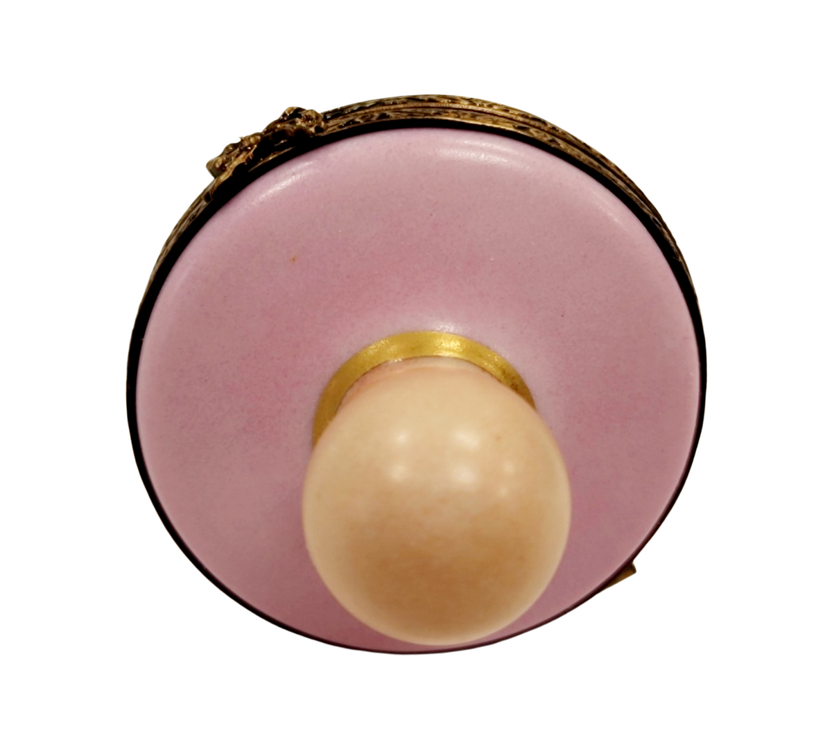 Fine French craftsmanship on the Pink Baby Pacifier Limoges box, painted by hand