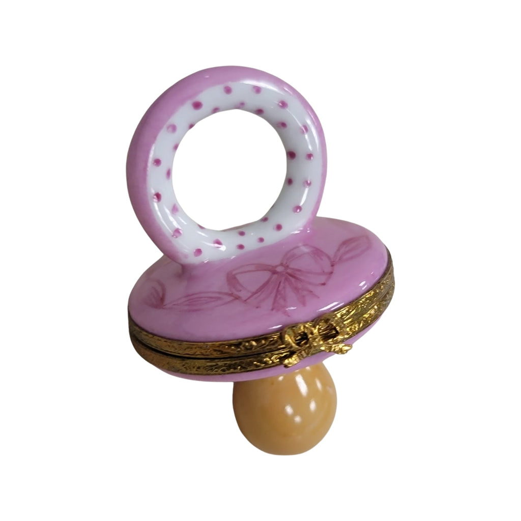 Pink Porcelain Pacifier Figurine for Baby1 Porcelain Art Object, a hand-painted Limoges porcelain gift