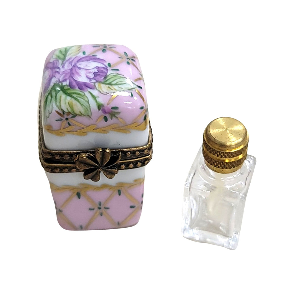 Pink Bottle Perfume Porcelain Limoges Porcelain Art Object, a hand-painted Limoges porcelain gift