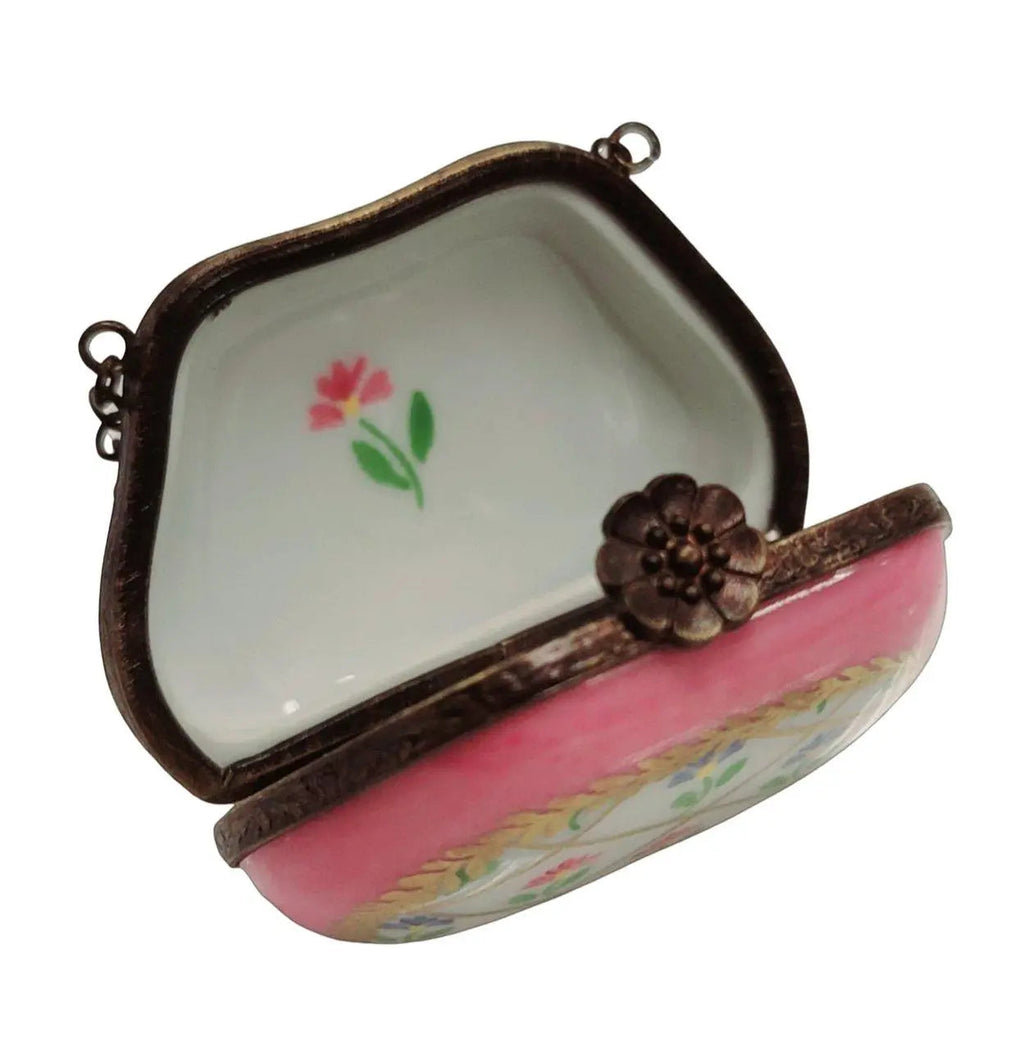 Pink Purse Flowers Limoges Box Special Antiqued Brass, view 2