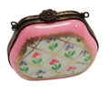 Pink Purse Flowers Limoges Box Special Antiqued Brass, a hand-painted Limoges porcelain gift