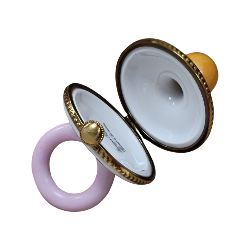 Gift idea for someone who loves France: Pink Pacifier with Rabbits Limoges box