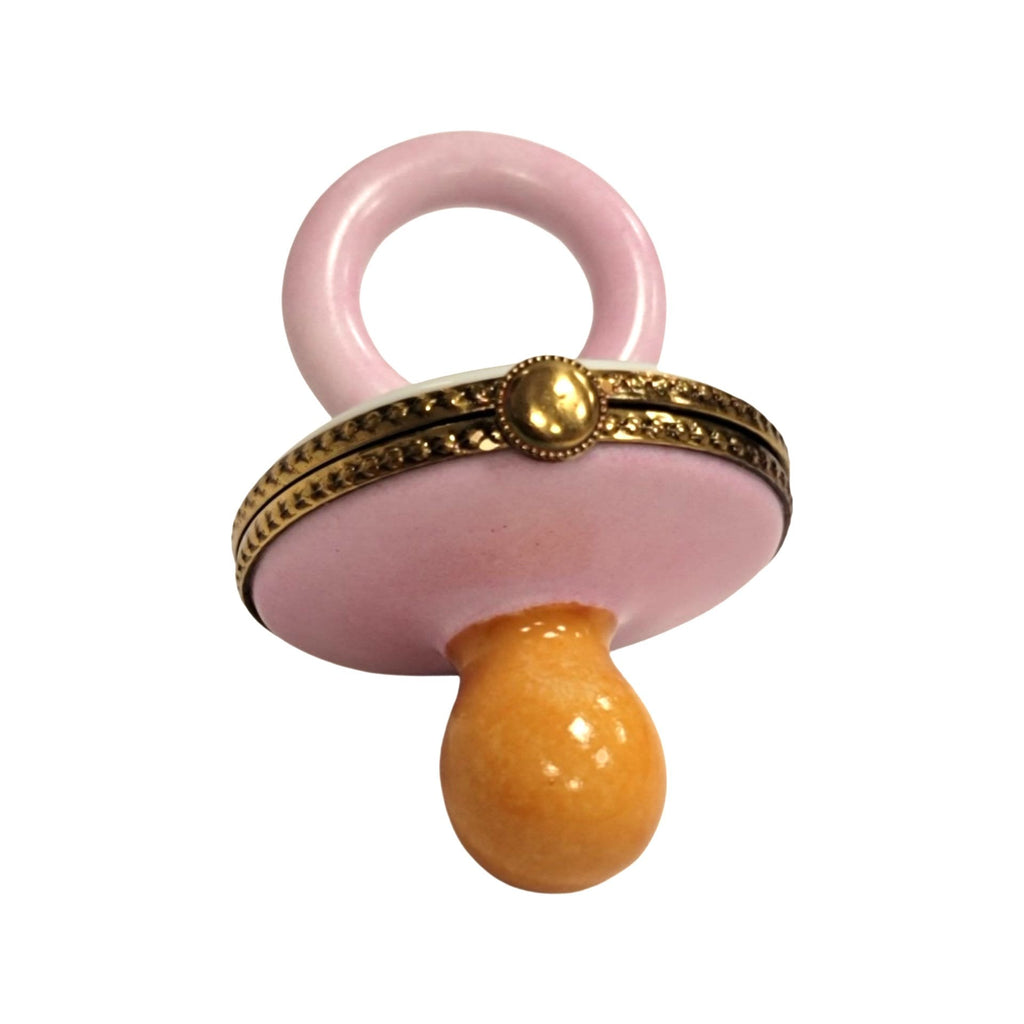 Every brushstroke by hand on the Pink Pacifier with Rabbits Limoges box from France
