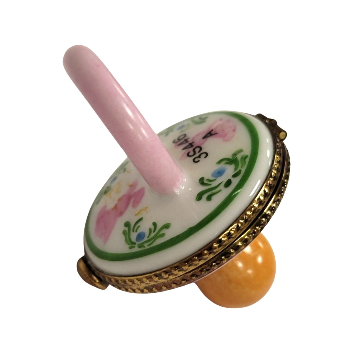 Fine art lovers will admire this Pink Pacifier with Rabbits Limoges box