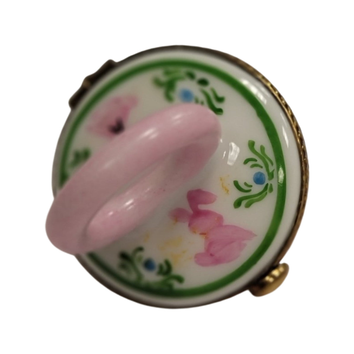 Pink Pacifier with Rabbits Limoges box painted by hand in Limoges, France, a gift to treasure