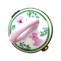 Limoges Boutique presents the Pink Pacifier with Rabbits, a genuine Limoges box painted by hand in France