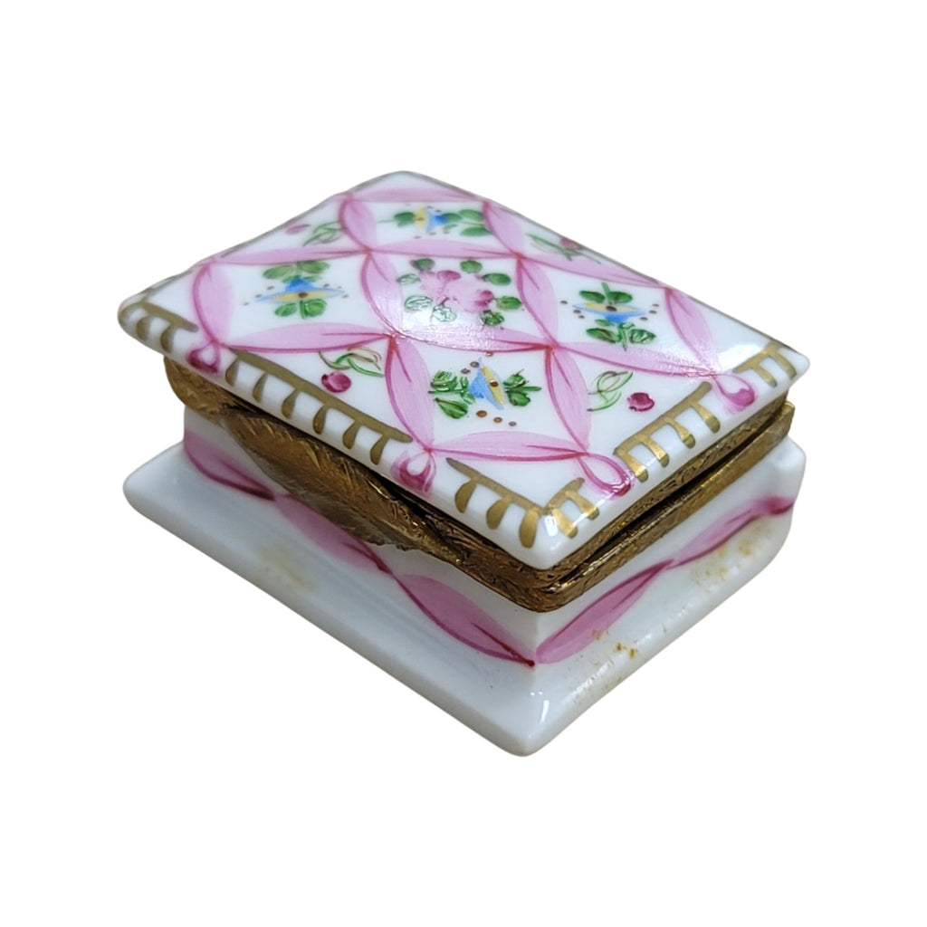 Pink Ribbon Book w Picture Frame, a hand-painted Limoges porcelain gift