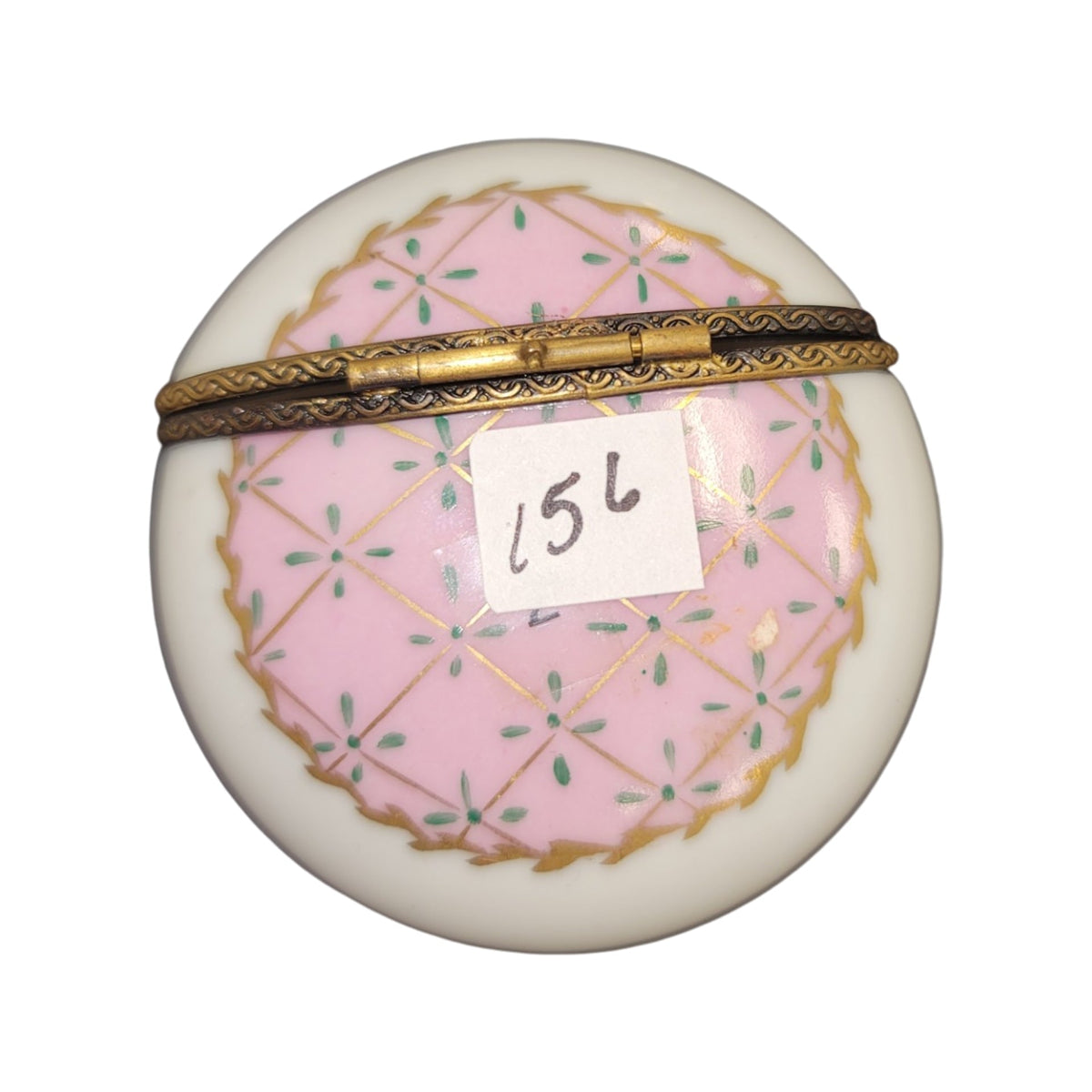 Pink W Roses Flat Round Limoges Porcelain Box, view 4