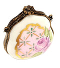 Purse Pink Rose W Special Antiqued Brass Limoges Box, a hand-painted Limoges porcelain gift