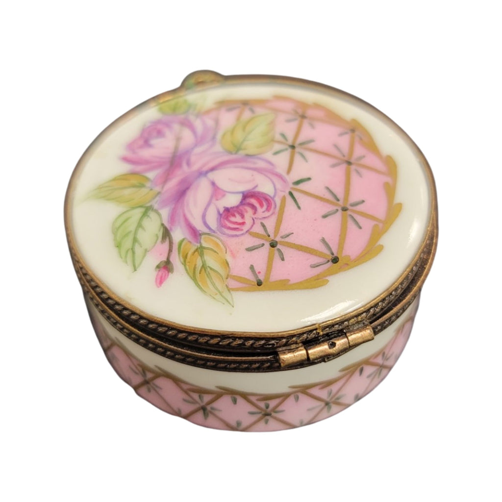 Pink Roses Round Limoges Porcelain Box, view 3