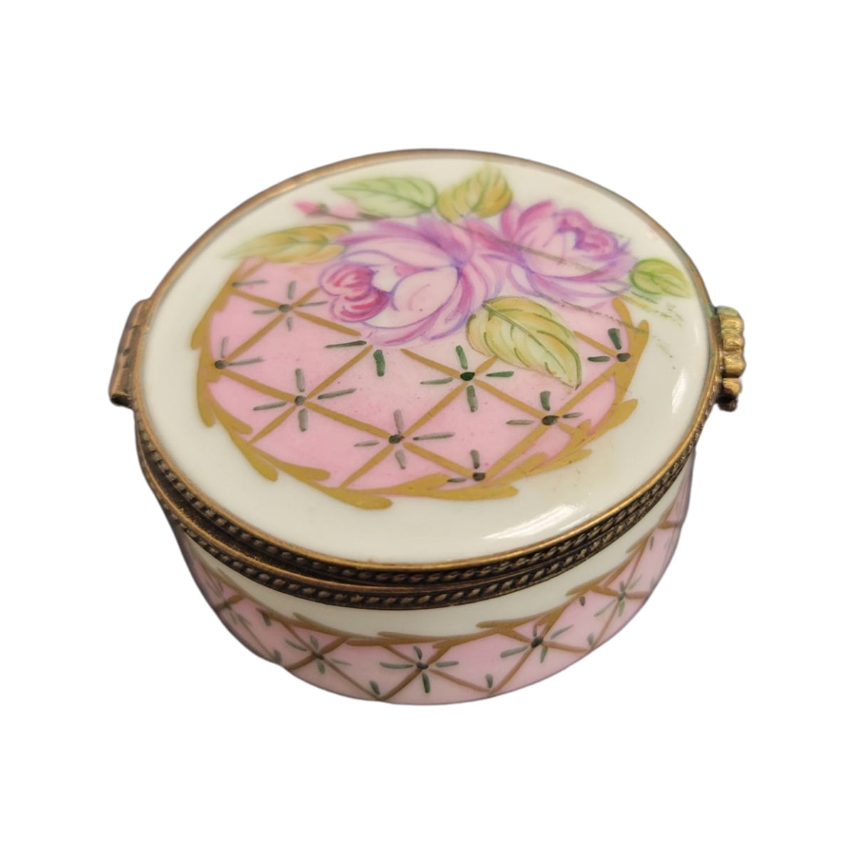 Pink Roses Round Limoges Porcelain Box, view 4