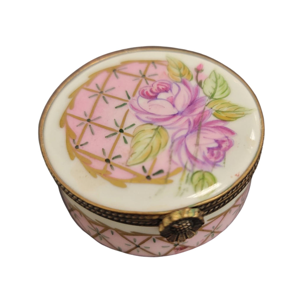 Pink Roses Round Limoges Porcelain Box, view 5