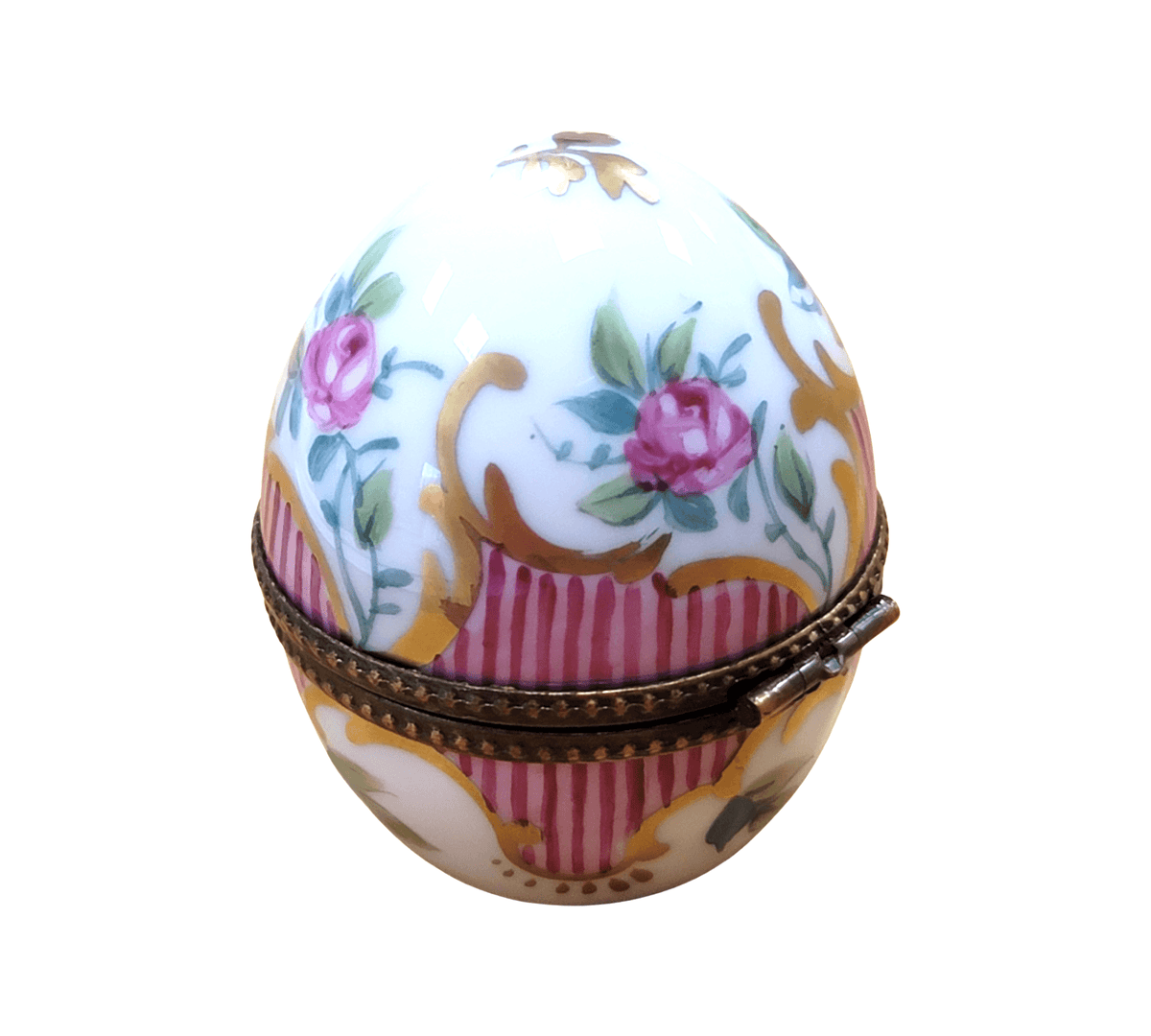 The painter's artistry shows on this Pink Stripped Egg Perfume Limoges box