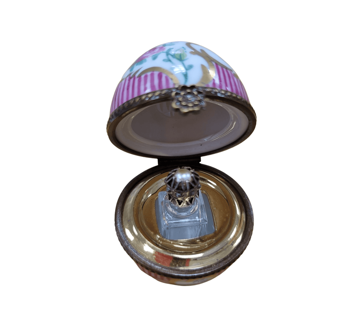 Gift idea for someone who loves France: Pink Stripped Egg Perfume Limoges box