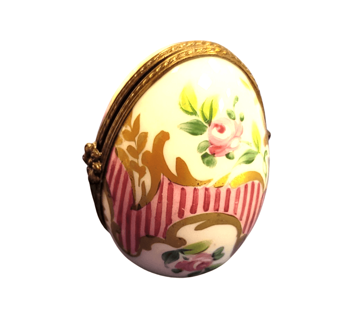 A thoughtful gift for Francophiles: the Pink Stripes Oval Picture Frame Vert Inside Limoges box