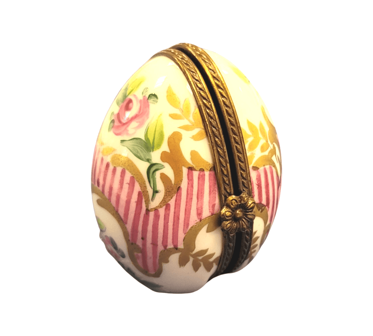 Genuine Pink Stripes Oval Picture Frame Vert Inside Limoges box painted by hand in France, from Limoges Boutique