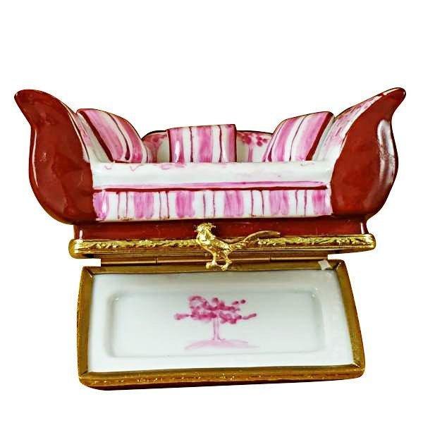 Porcelain Pink Toile Sofa with Pillows Limoges Box, view 3