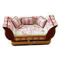 Porcelain Pink Toile Sofa with Pillows Limoges Box, a hand-painted Limoges porcelain gift