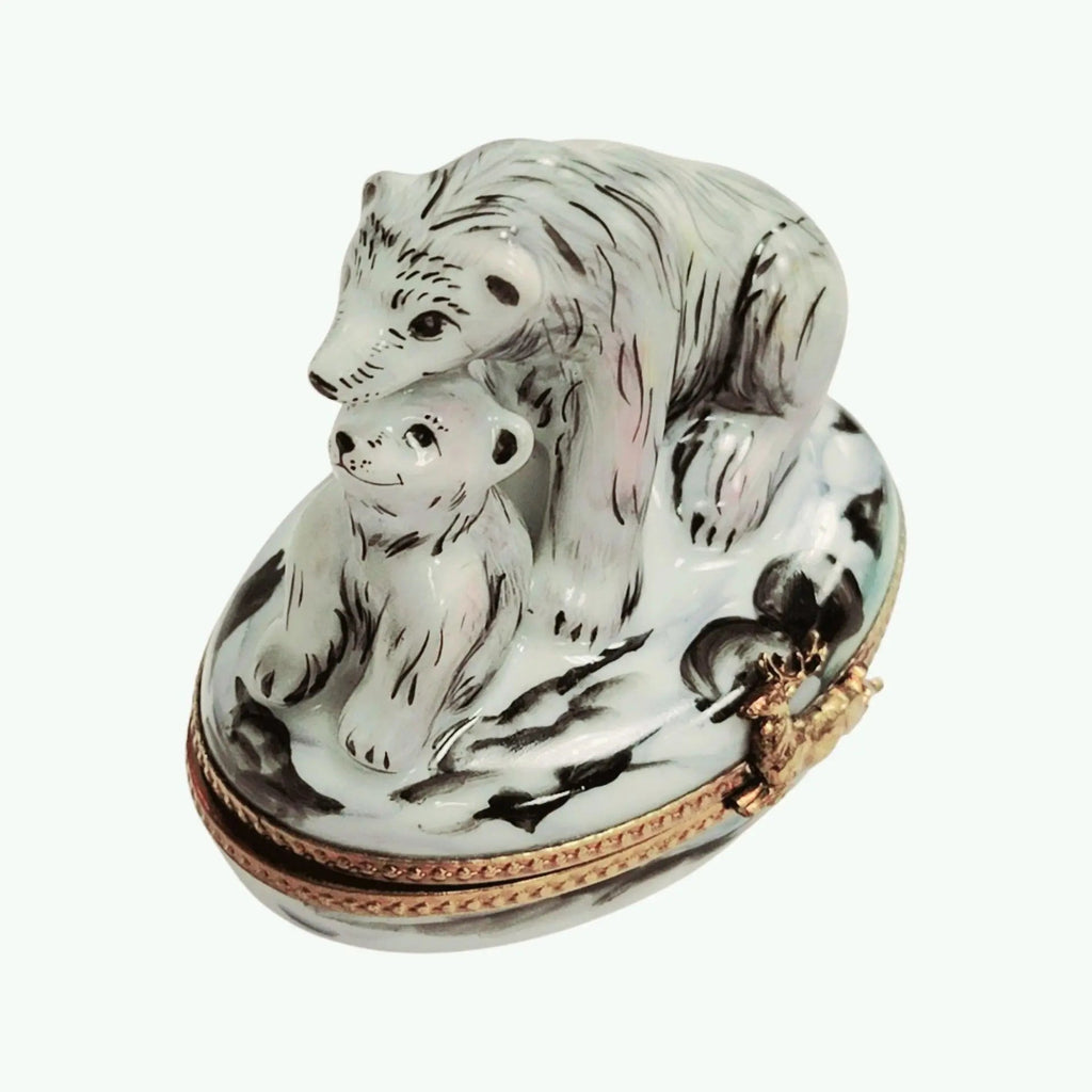 Polar Bear and Cub Well Detailed Limoges Box Figurine, view 13