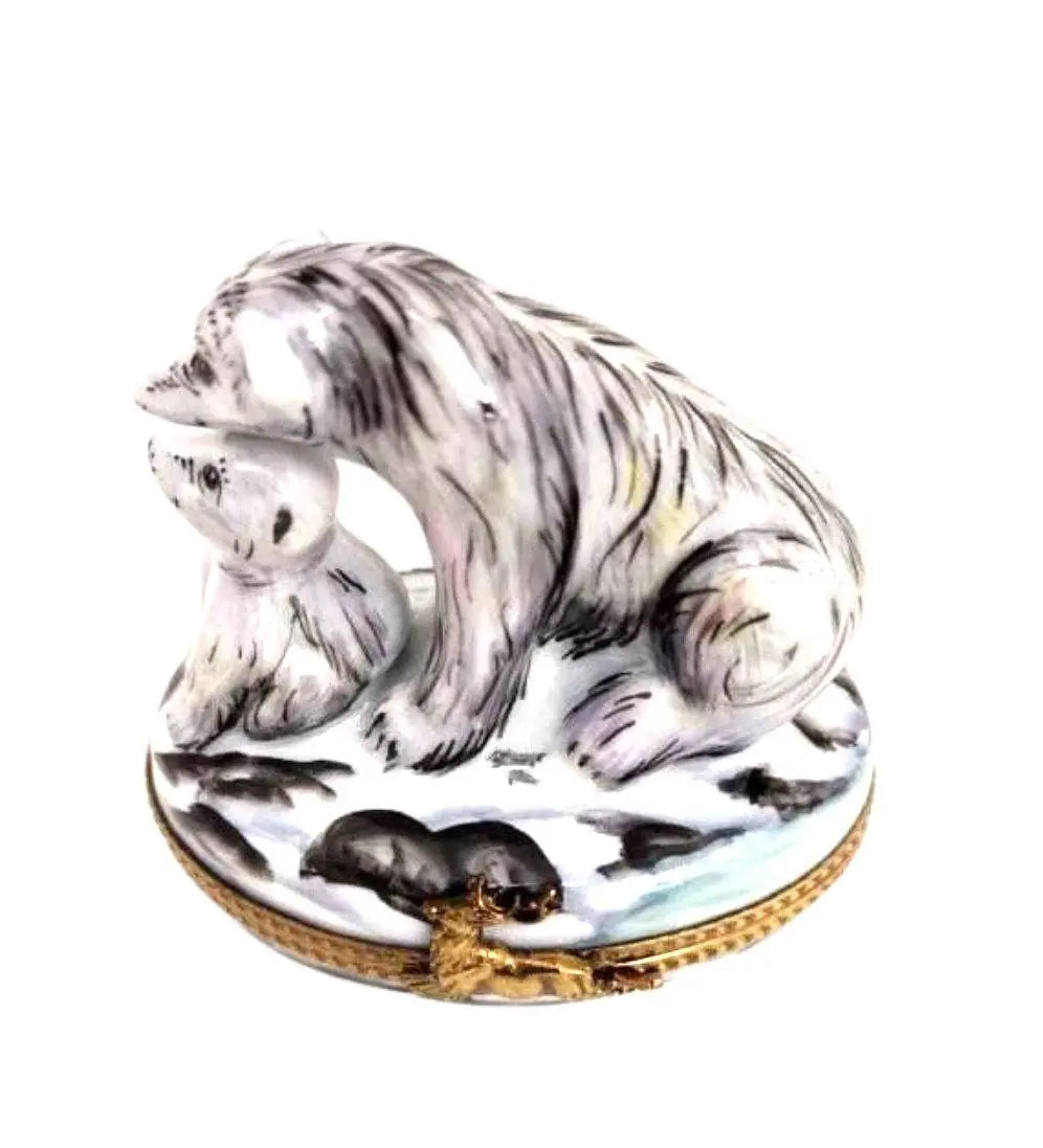 Polar Bear and Cub Well Detailed Limoges Box Figurine, view 3