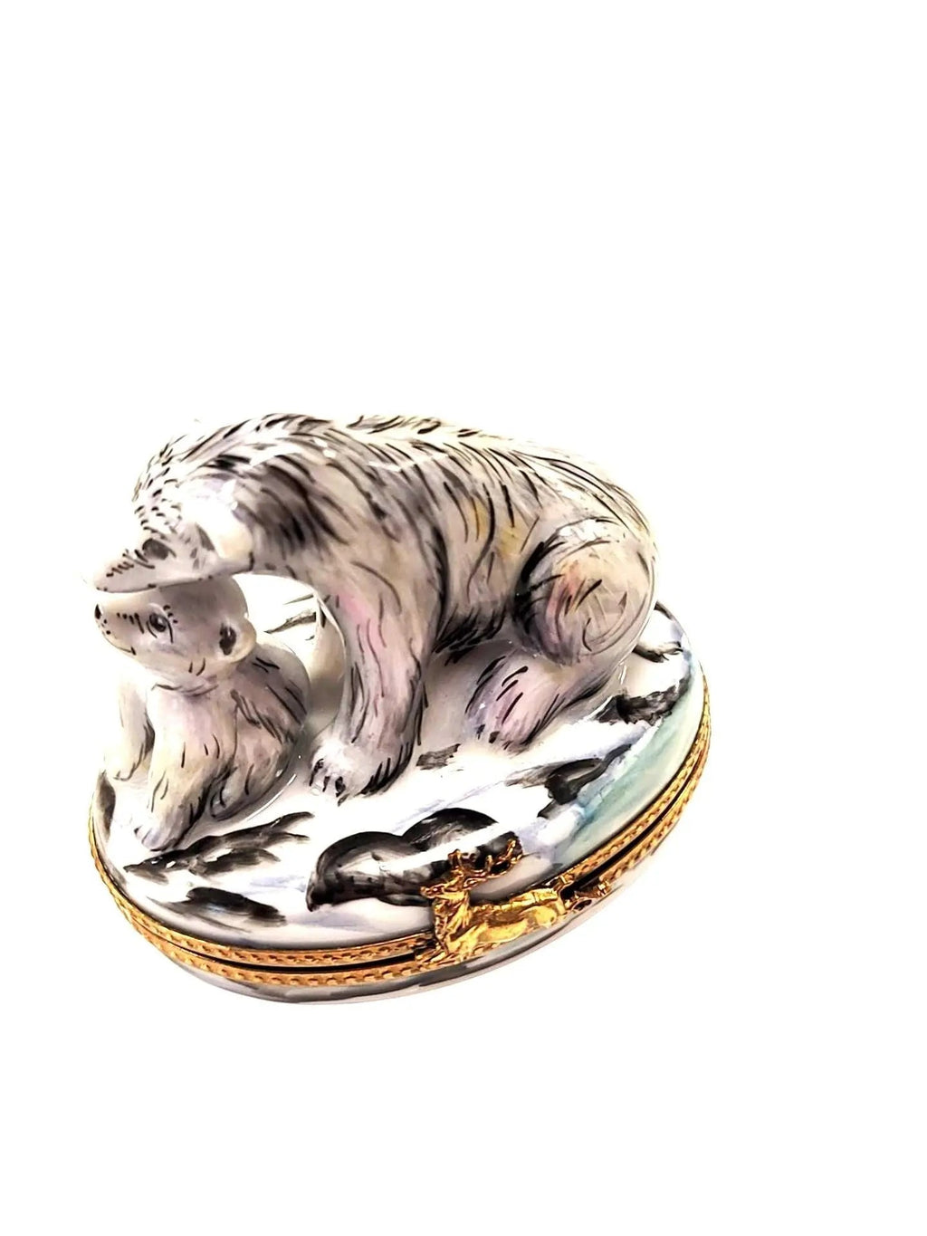 Polar Bear and Cub Well Detailed Limoges Box Figurine, view 6