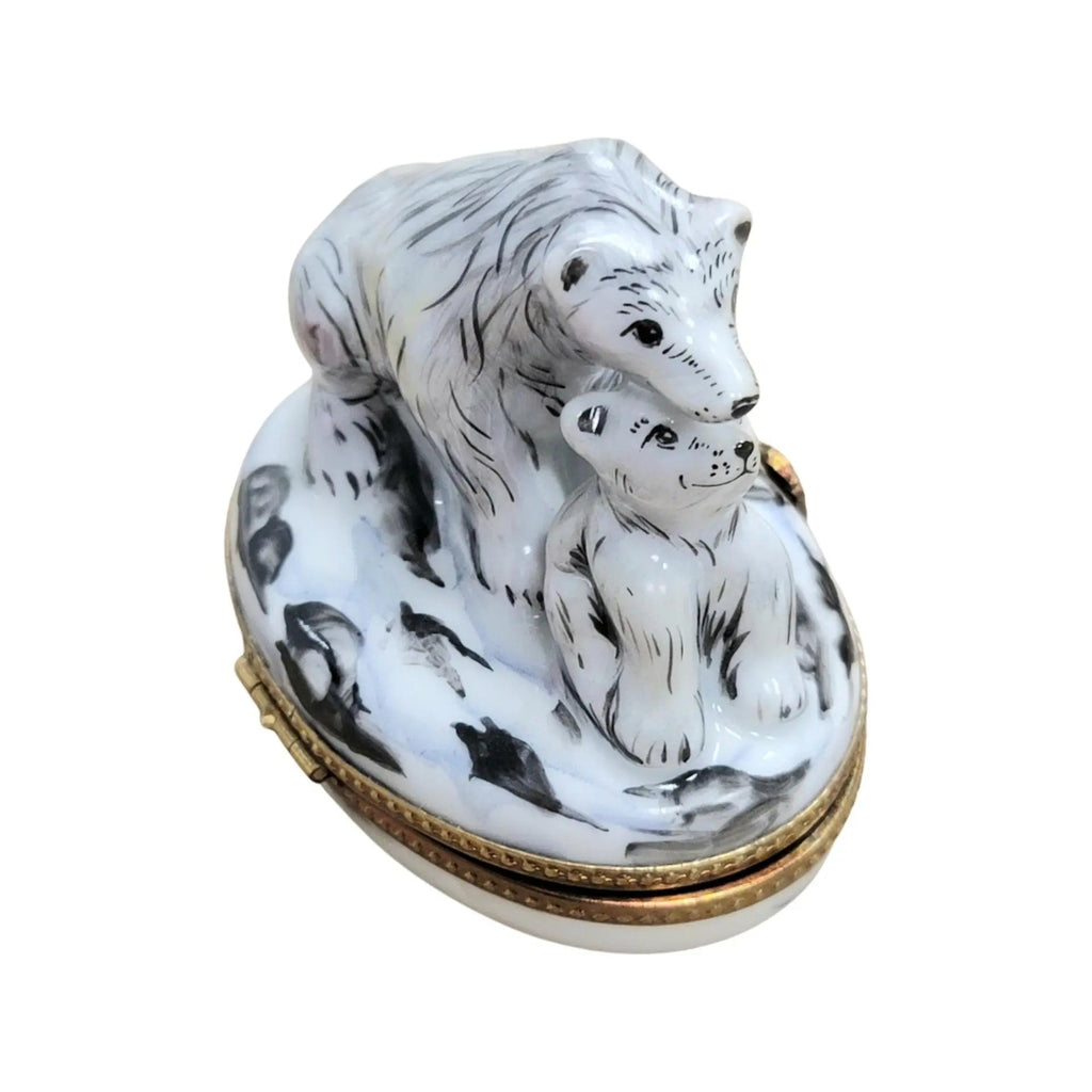 Polar Bear and Cub Well Detailed Limoges Box Figurine, view 8