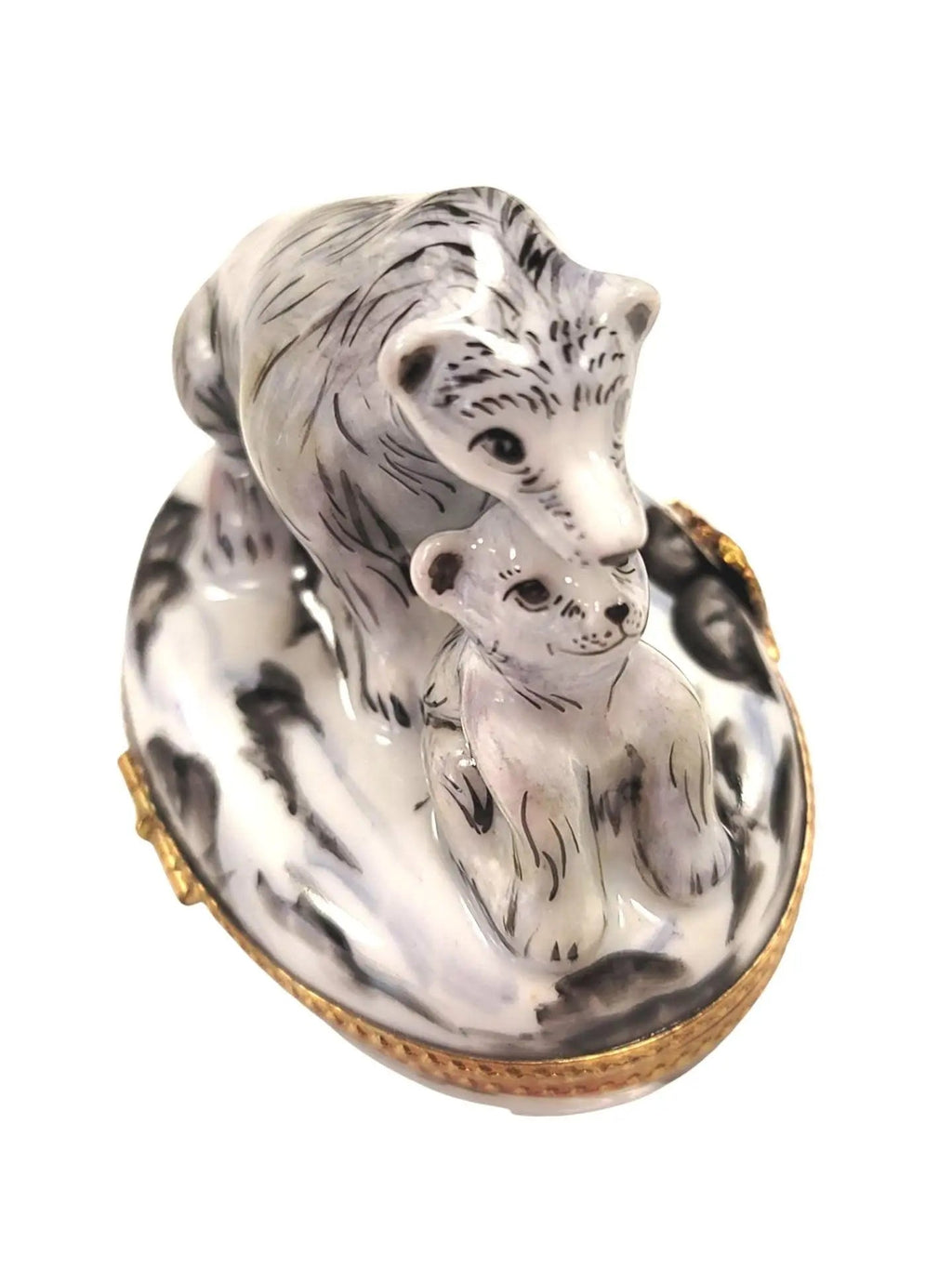 Polar Bear and Cub Well Detailed Limoges Box Figurine, a hand-painted Limoges porcelain gift